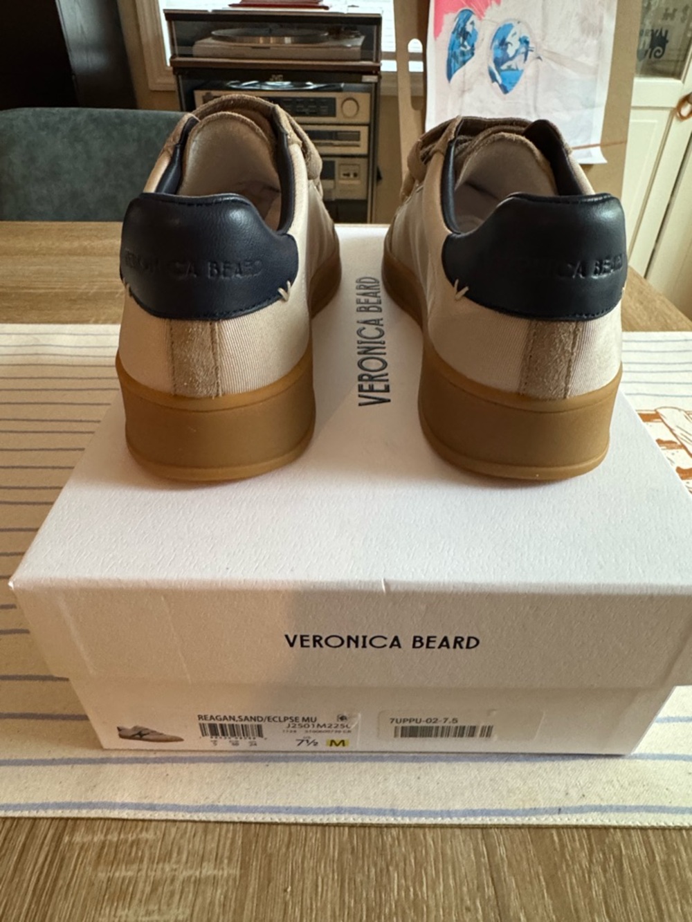 NIB Veronica Beard Reagan Sneakers - Tan Suede and Navy Leather - Size 7.5/8 - Picture 5 of 11